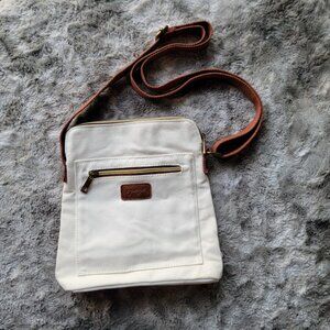 Opage Cream and Brown Canvas Crossbody Bag